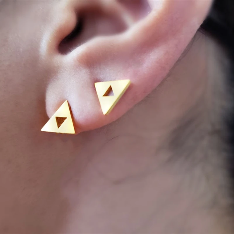 Simple Triangle Stud Earrings For Women Movies Jewelry Stainless Steel Oorbellen Geometric Triangle Small Earrings