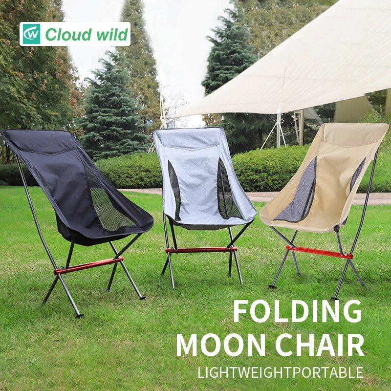 Outdoor Camping Picnic Portable Ultra-Light Fishing Folding Chair Breathable Wear-Resistant Aluminum Alloy Backrest Moon Chair