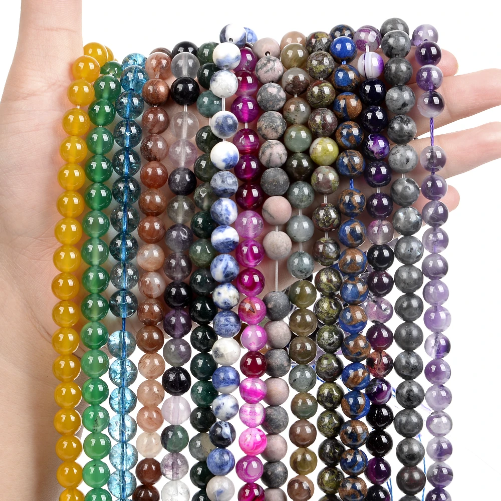 Natural Stone Beads Tiger Eye Tourmaline Amazonite Agates Glass Jaspers Quartz Beads For Jewelry Making DIY Bracelet Accessories