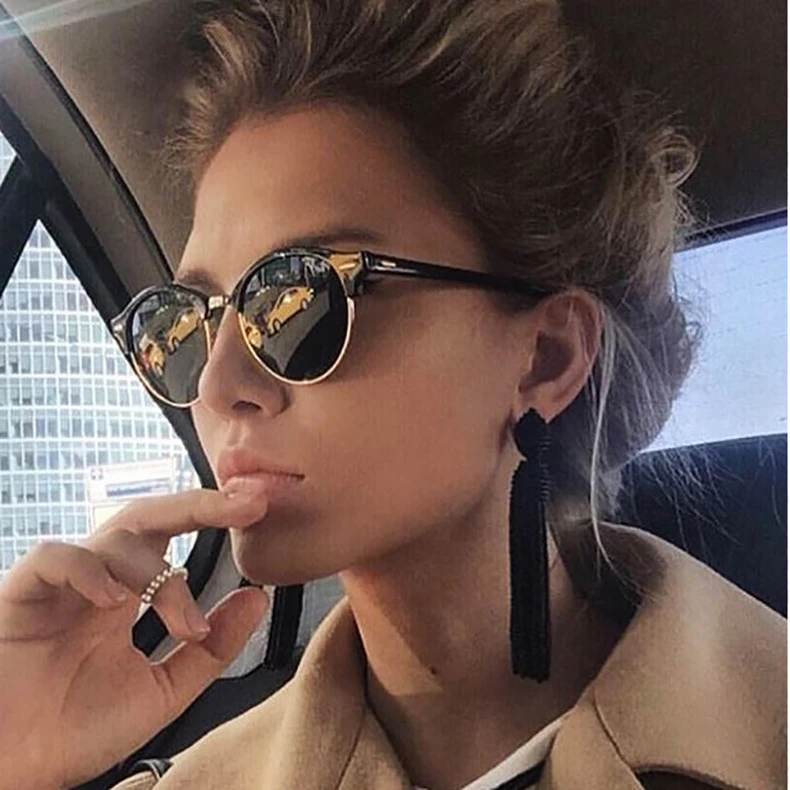 ZXRCYYL Classic Semi Rimless Sunglasses  Men Women Brand Designer Driving sport Fashion Metal Frame Sun glasses