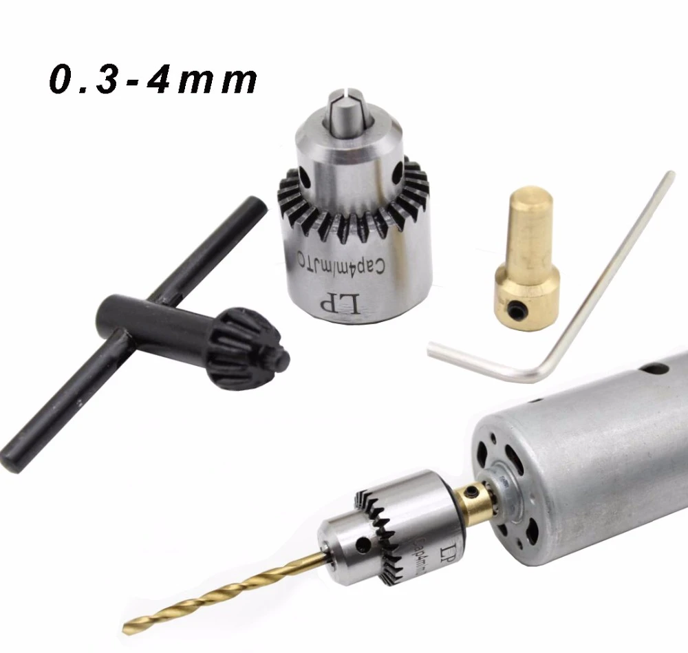 Micro Motor Drill Chuck Clamping Range 0.3-4mm Taper Mounted Mini Drill Chuck With Chuck Key 3.17mm Brass Electric Motor Shaft