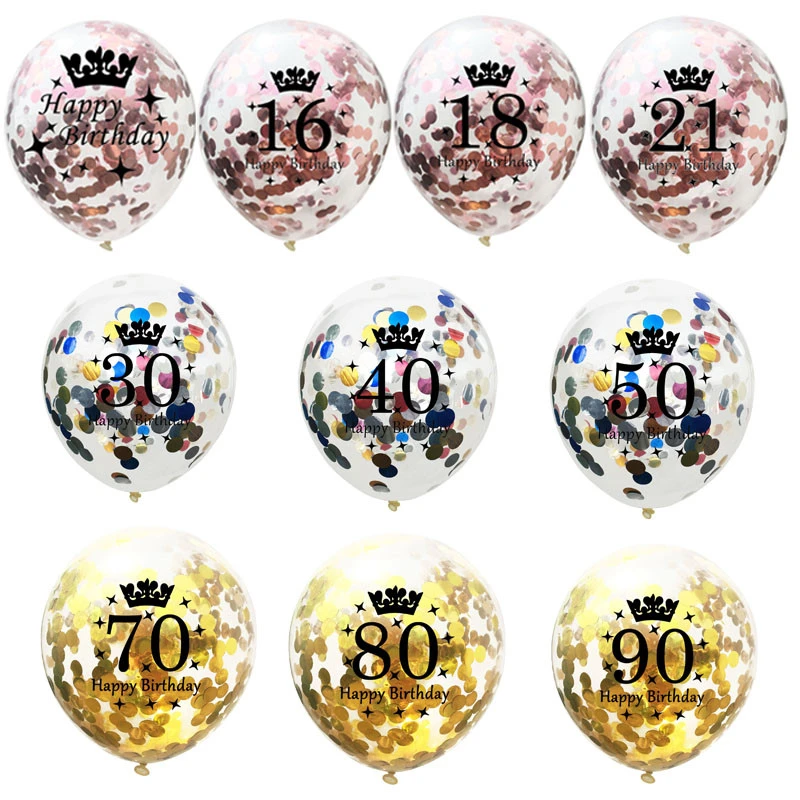 5pcs 12inch Confetti Balloons Latex Birthday Balloon 16 18 21 30 40 50 60 70 Years Old Birthday Party Anniversary Decorations