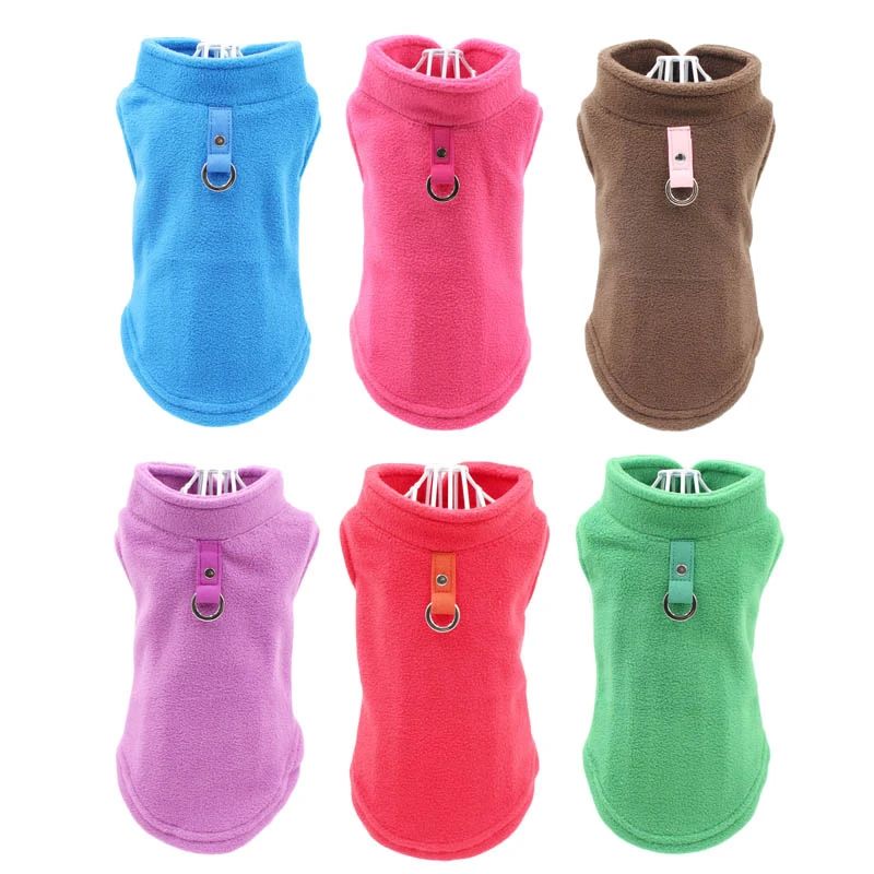 Blank Dog Vest Soft Fleece Clothes for Small Dogs Solid Candy Color Dog Tshirt With Dog Harness Leash D-Ring Pug Yorks Coat