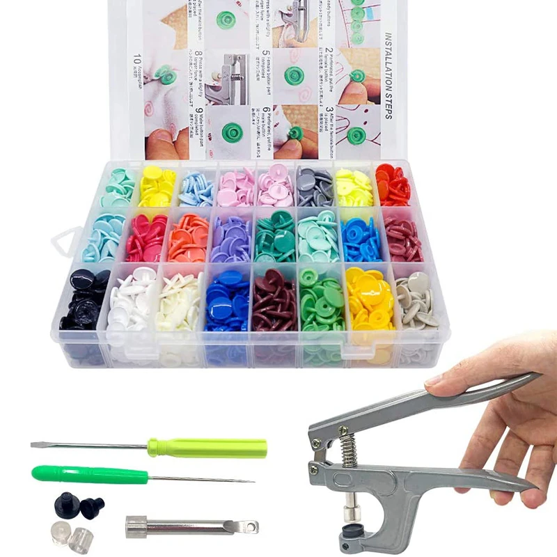 360/150 Sets T5 Plastic Snap Button with Snaps Pliers Tool Kit & Organizer Containers,Easy Replacing Snaps,DIY Family Tailor