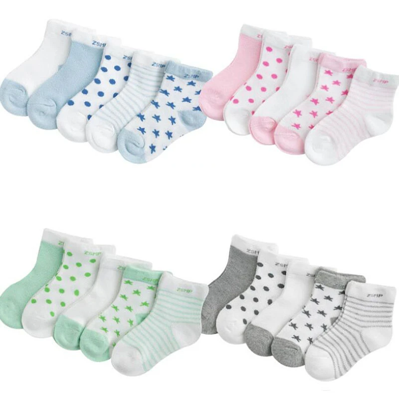 5Pairs/lot Summer Mesh Breathable Baby Socks Newborn Cartoon Sock For Girls Boys Baby Clothes Accessories
