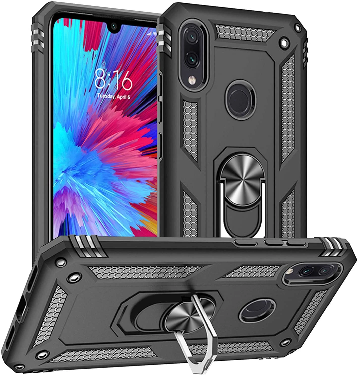 for Xiaomi Redmi Note 7 Case Cover Armor Rugged Military Shockproof Car Holder Magnetic Ring Case for Redmi Note 7 pro