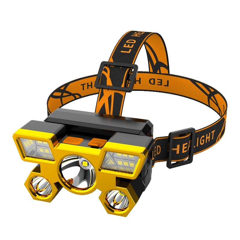 Super Bright Headlamp 5 Cores COB+LED Rechargeable Strong Light Range 1000M 4 Lighting Modes Built-in Battery For Night Fishing