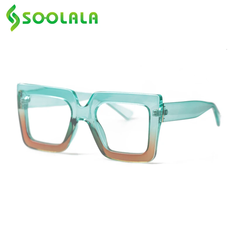 SOOLALA Big Oversized Square Anti Blue Light Reading Glasses Women Gradients Transparent Eyeglasses Presbyopic Reading Glasses