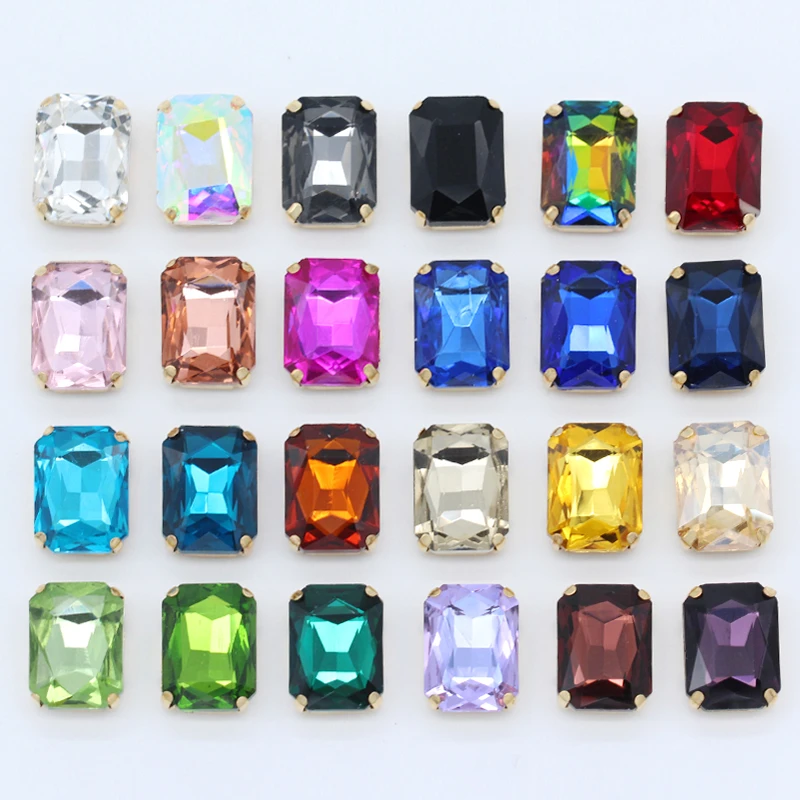 All-size 24-colors Flatback rectangle sew on strass glass stone crystal Gems sewing rhinestone gold claw button for Dress making