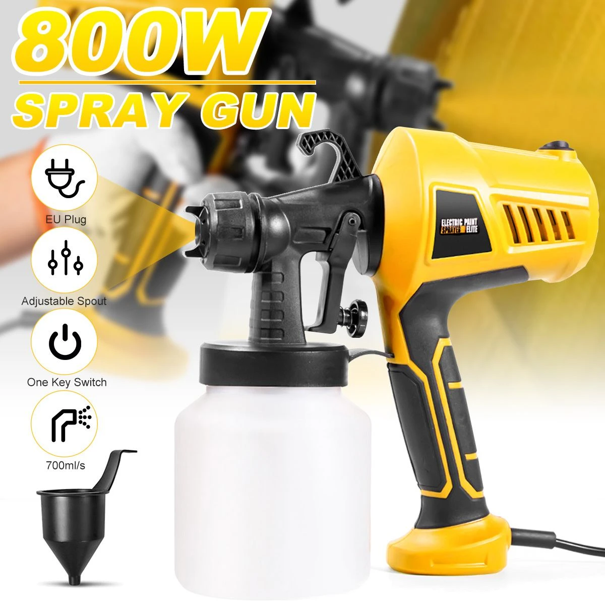 800W Spray Gun High Power Electric Paint Sprayer Airbrush Gun 4 Nozzle & 700 ml Large Capacity HVLP Easy Spraying