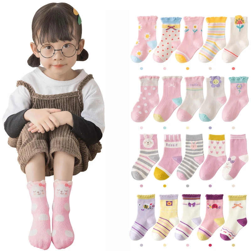 5 Pairs/lot Cute Cartoon Baby Girls Socks Winter Thicken Soft Kawaii Infant Toddler Socks Cotton Baby Boy Sports Socks for 1-12Y