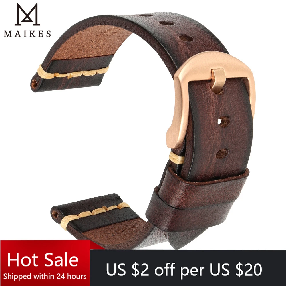 Maikes Genuine Leather Watchband for Galaxy Watch Strap 18mm 20mm 22mm 24mm Watch Band Tissote Timex Omega Wrist Bracelets