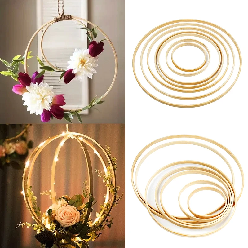 5Pcs DIY Dream Catcher Ring Embroidery Hoop Bamboo Wooden Art Craft Hanging Flower Wreath Birthday Party Wedding Decorations
