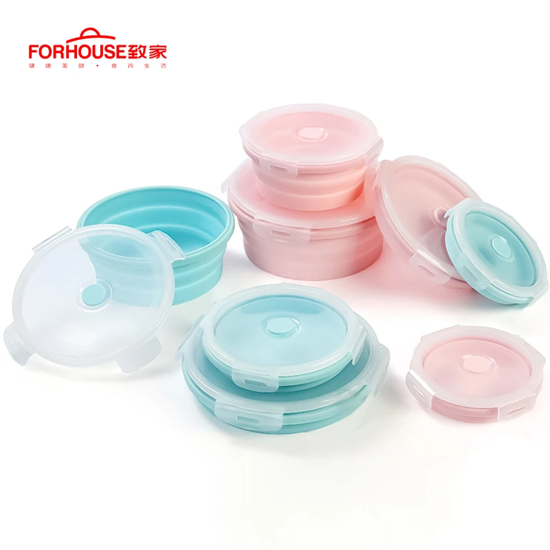 Silicone Collapsible Portable Lunch Box Microwave Oven Bowl Round Folding Bento Box Eco-Friendly Food Storage Container Lunchbox