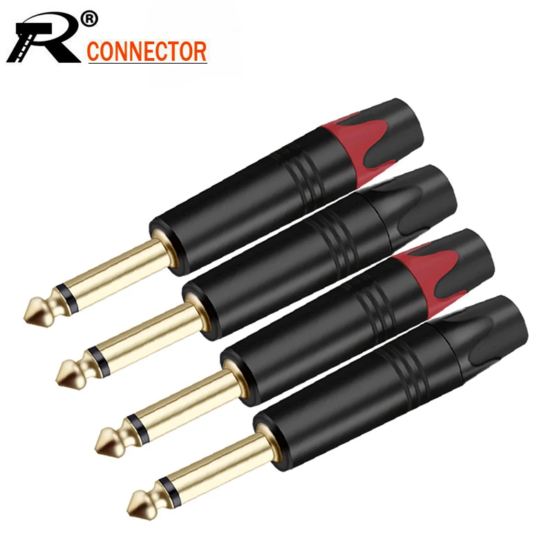 2PCS Mono 6.35MM Jack 6.3MM Male Plug Connector Aluminum Tube Brass Gold Plated 1/4 Inch Microphone Plug Audio Cable Connector