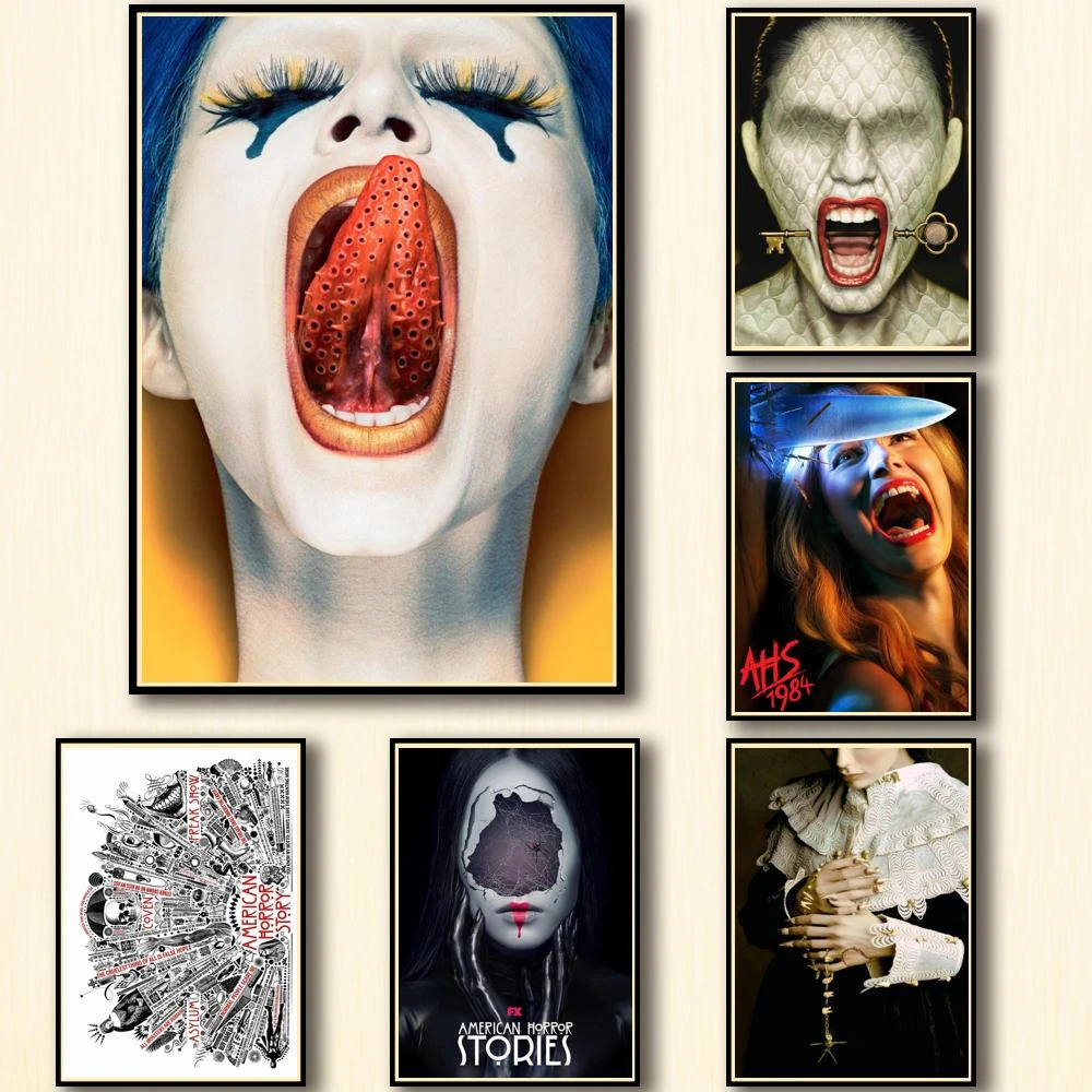 42 Designs TV Show American Horror Story Whitepaper Poster Artwork Painting Fancy Wall Sticker for Coffee House Bar
