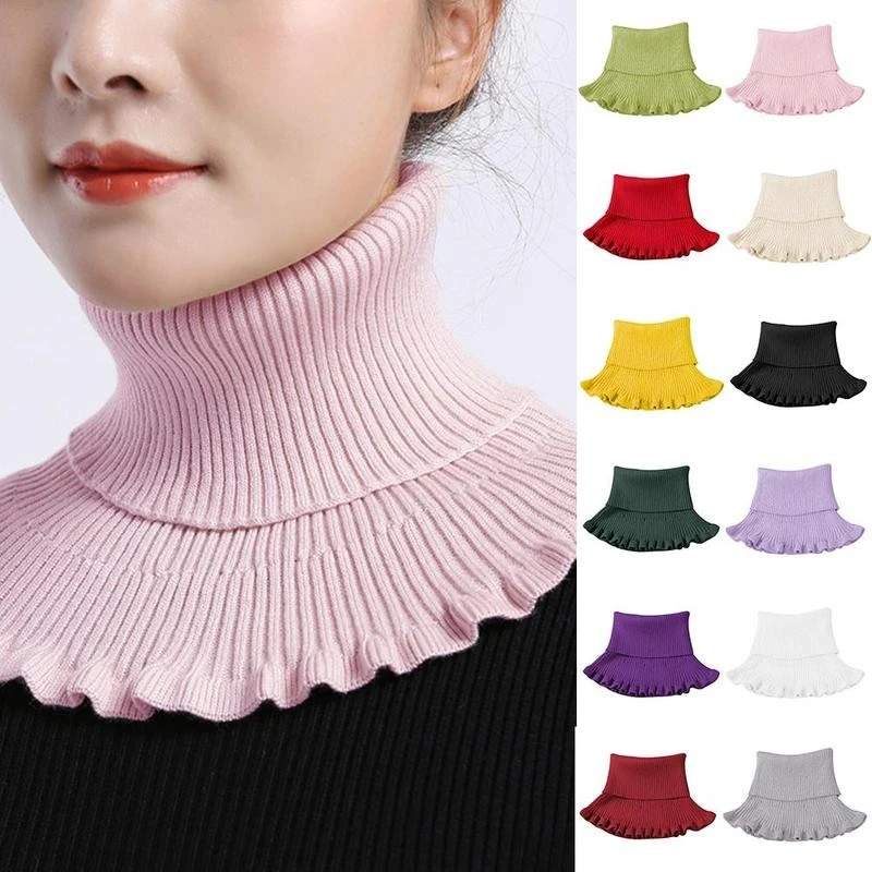 Knitted Fake Collar Scarf With Wooden Ears Women Turtleneck Knitted False Fake Collar Detachable Scarf Winter Windproof