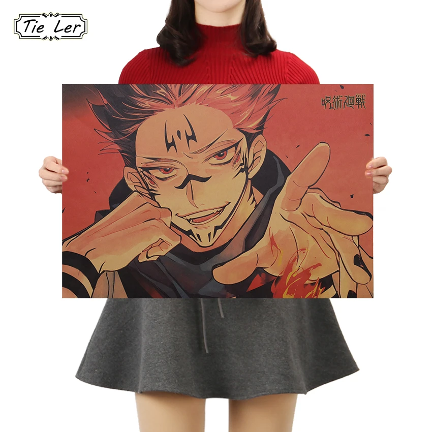 TIE LER Classic Kraft Paper Poster Jujutsu Kaisen Series Anime Character Poster Bar Cafe Interior Decoration Painting