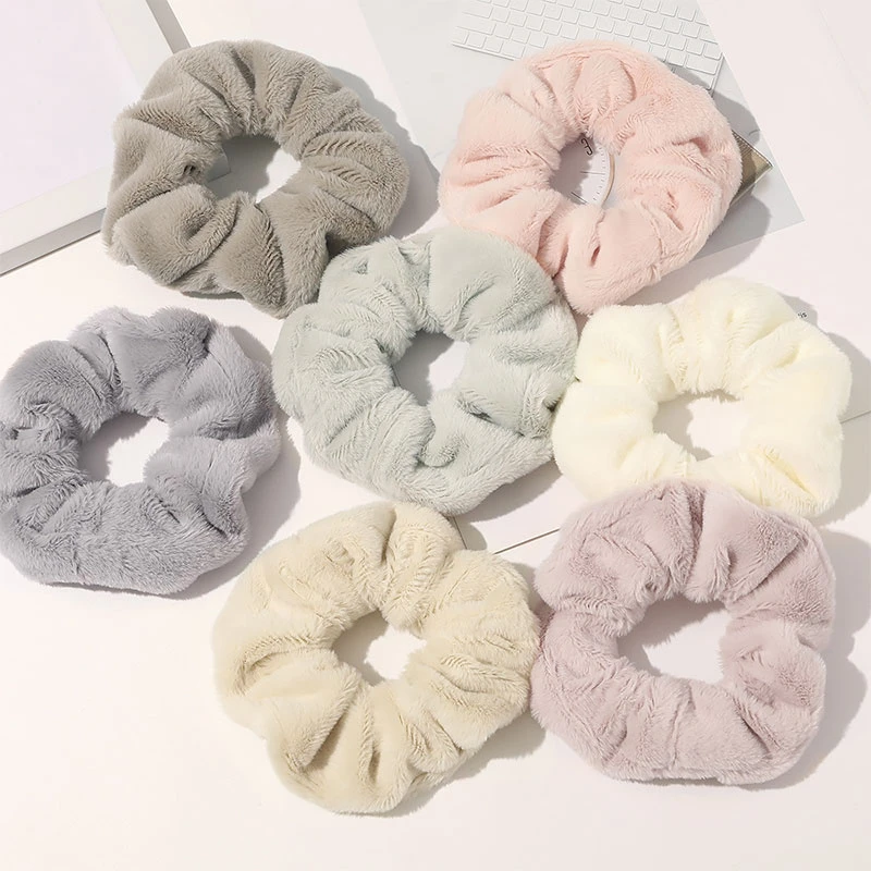 2021 Winter Fur Scrunchies Furry Elastic Hair bands For Women Girls ponytail Holders Rope soft Plush Hair Ties Hair Accessories