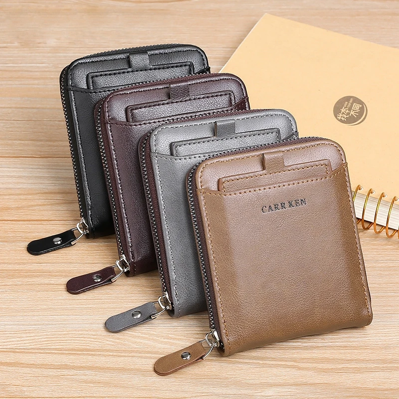 Men's wallet made of leather Wax oil skin purse for men Coin Purse Short Male Card Holder Wallets Zipper Around Money Bag 2021