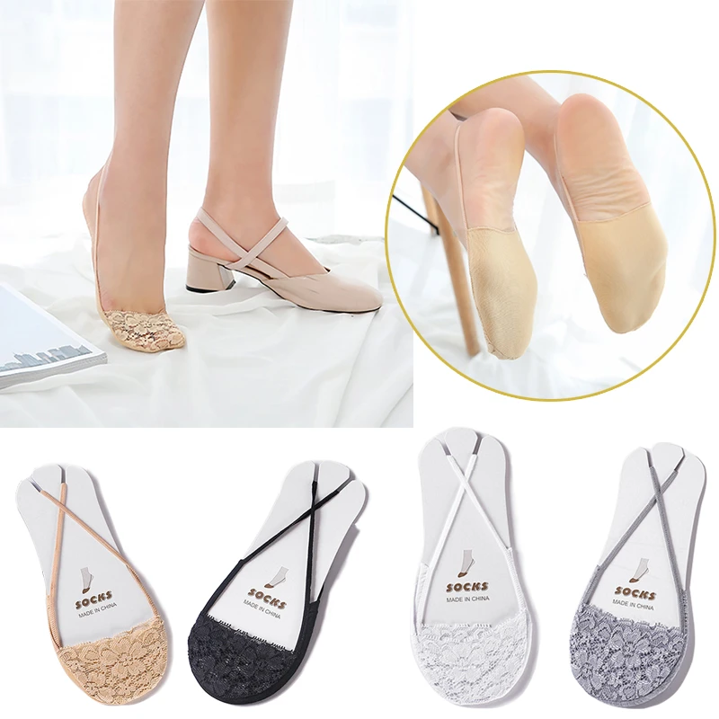 1Pair New Fashion Summer Women Lady Sexy Half Feet Antiskid Invisible Liner No Show Low Cut Sling Short Lace Sock Black White