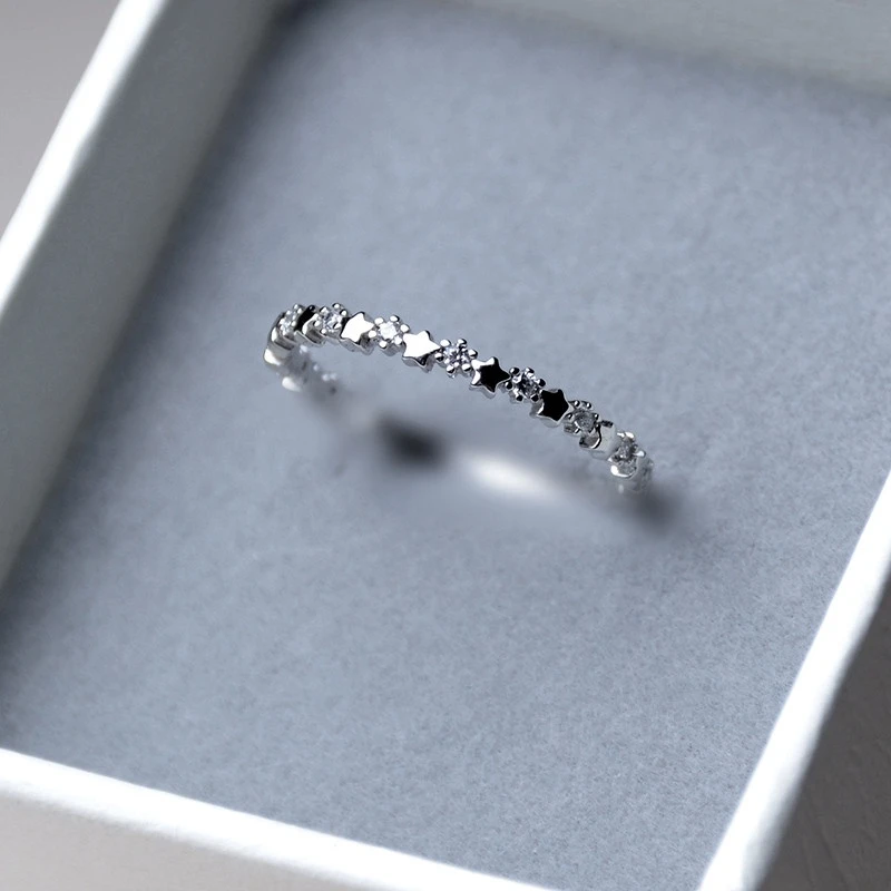 Cute Super Thin Silver Color CZ Zircon Star Rings Wedding Engagement Party Gifts for Women Lady Girl Lover's Rings Fine Jewelry