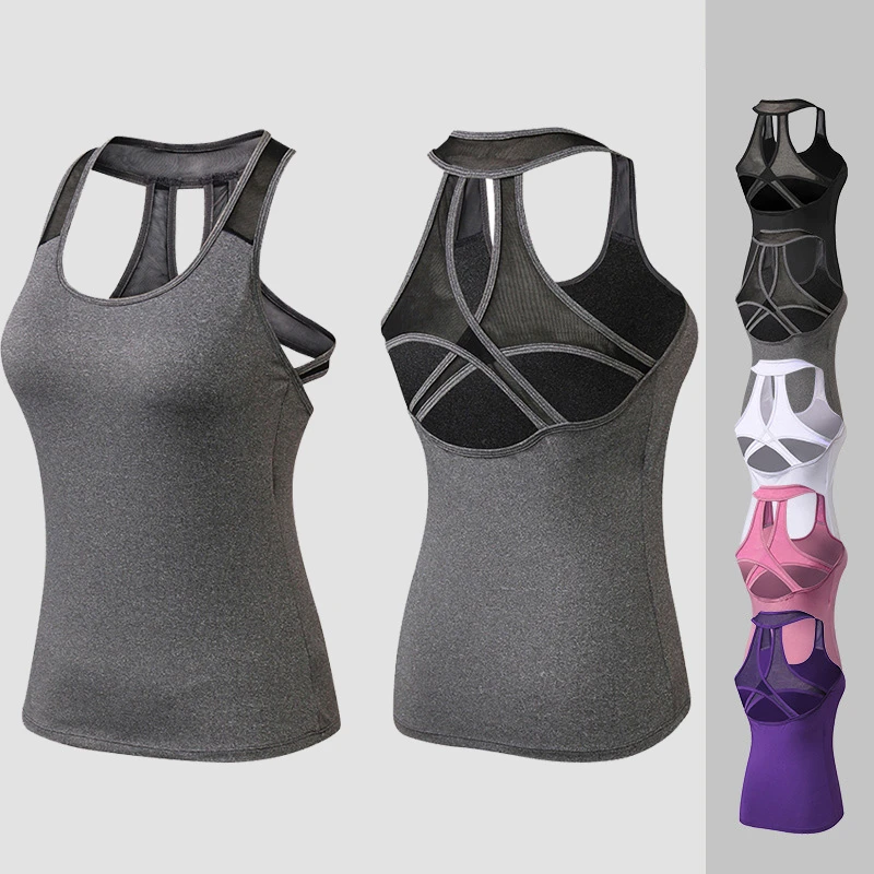 Summer Fitness Yoga Tops Women Sexy Gym Sportswear Vest Training Running T-Shirts Sleeveless Solid Quick Dry Clothes Female