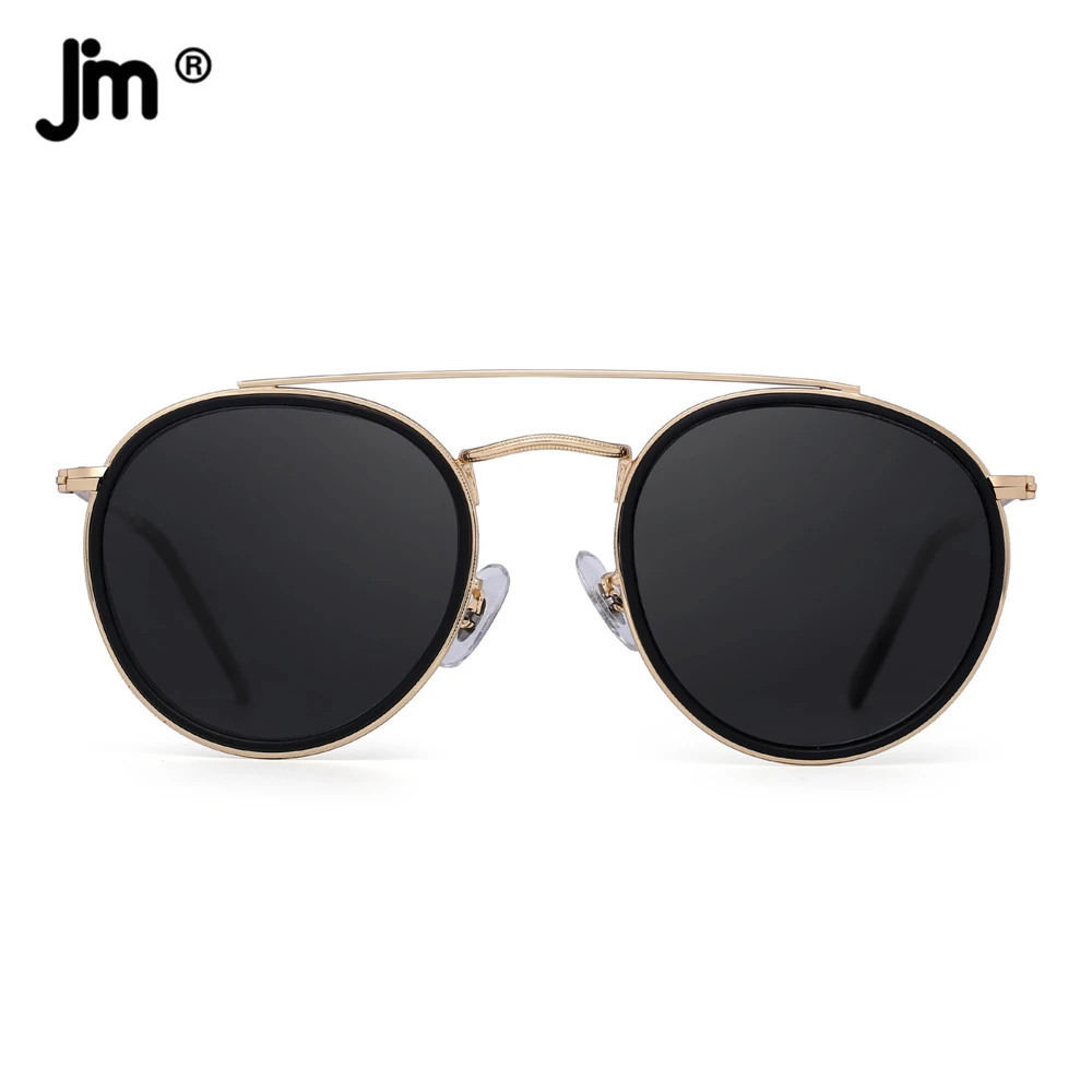 Vintage Round Polarized Sunglasses Men Women Double Bridge Metal Frame Sunglasses Driving UV400