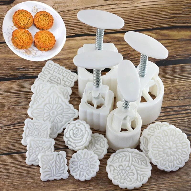 16Pcs/set Reusable Round & Square Hand Press Moon Cake Cookie Maker Stamp Mold Mid-autumn Festival DIY Decoration