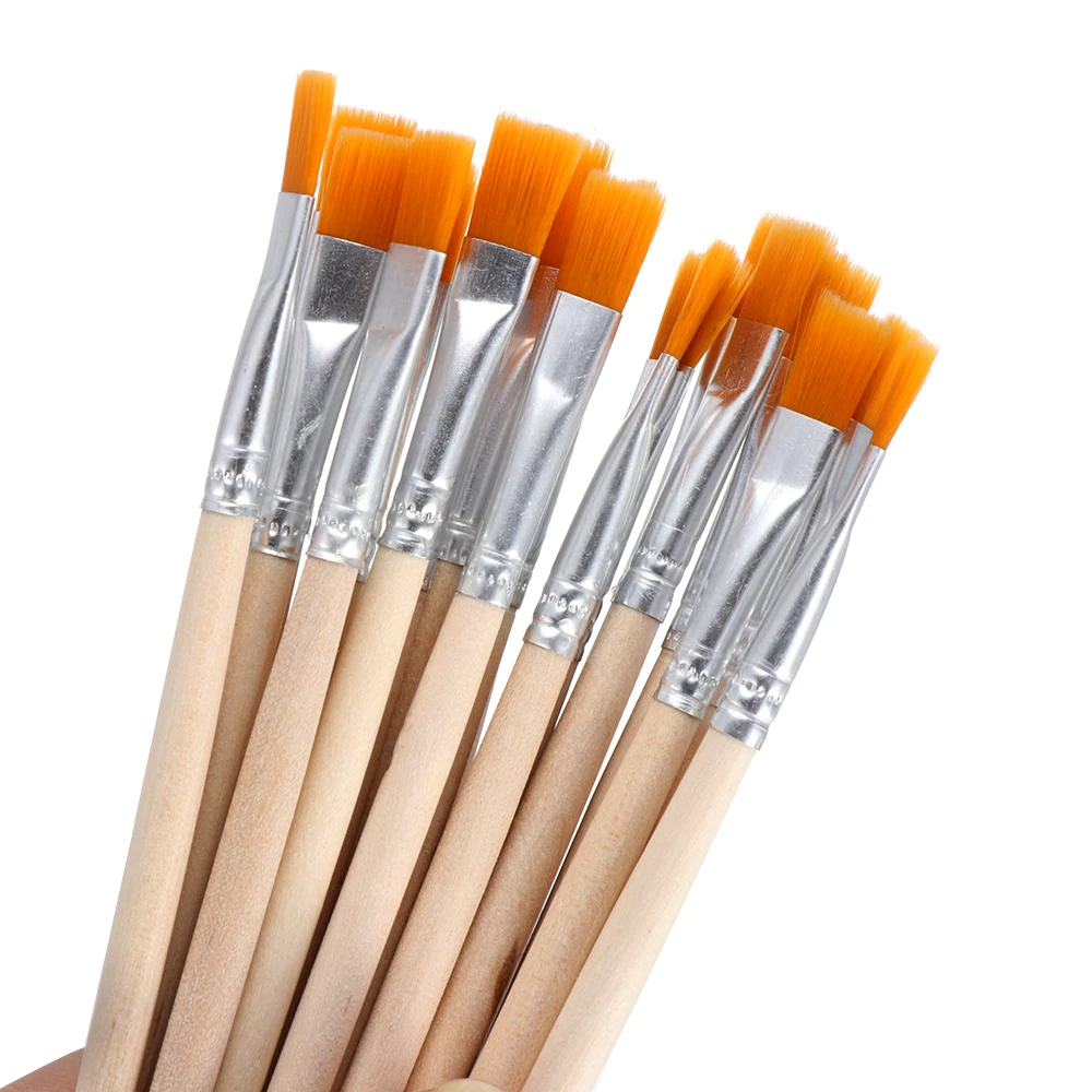 10Pcs/set DIY flat/tip Nylon Hair Wooden Handle Hook Line Pens Paint Brushes Watercolor Brush Drawing Brush Calligraphy Supplies