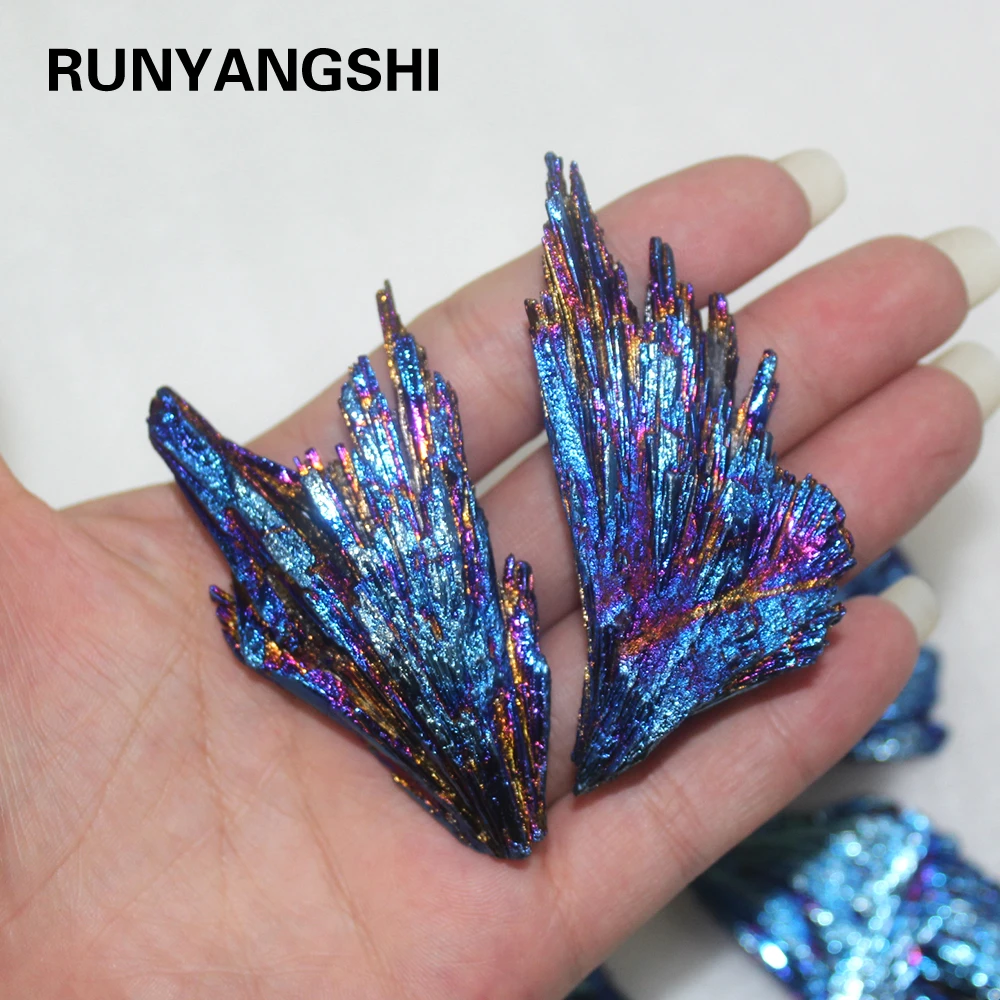 Runyangshi 1pc Natural Quartz Crystal Jet stone Rainbow Titanium Cluster  Mineral Specimen Healing