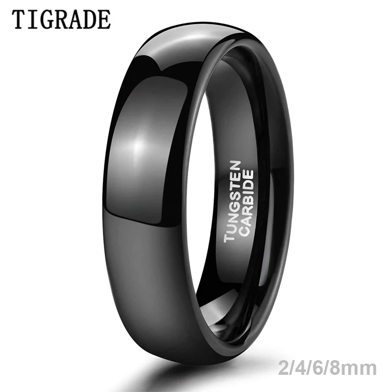 TIGRADE 2/4/6/8mm Black Ring Men High Polished Tungsten Carbide Wedding Band Engagement Ring Engraving Jewelry For Women Unisex