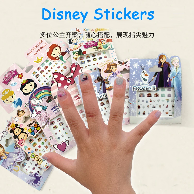 Disney Cartoon Frozen Princess Elsa Anna Snow White Makeup Nail Stickers Minnie Mickey Mermaid Stitch Stickers Toy For Kids