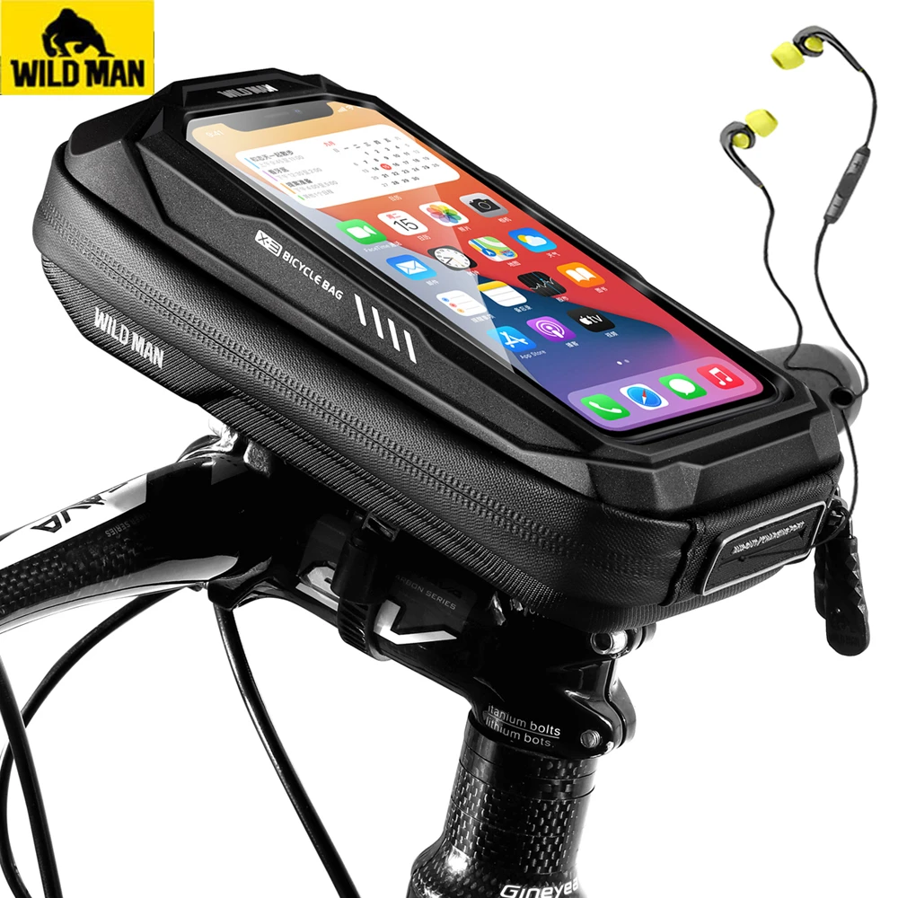 WILD MAN Bicycle Head Tube Cycling Bike Handlebar Cell Mobile Phone Bag Case Holder Screen Phone Mount Bags Case For 6.9in