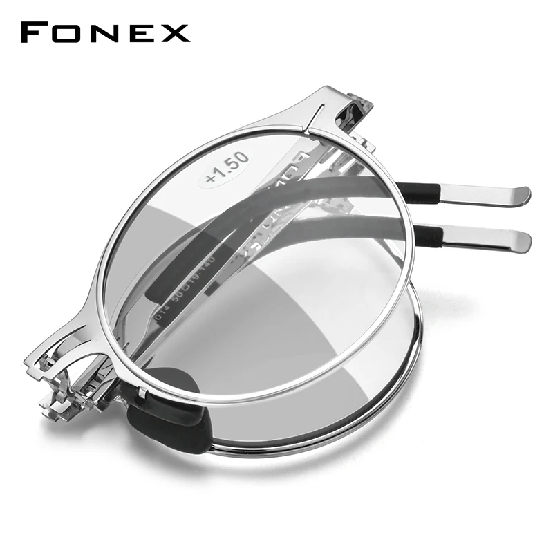 FONEX Photochromic Grey Anti Blue Blocking Folding Reading Glasses Men Women 2020 Hyperopia Screwless Foldable Eyeglasses LH014