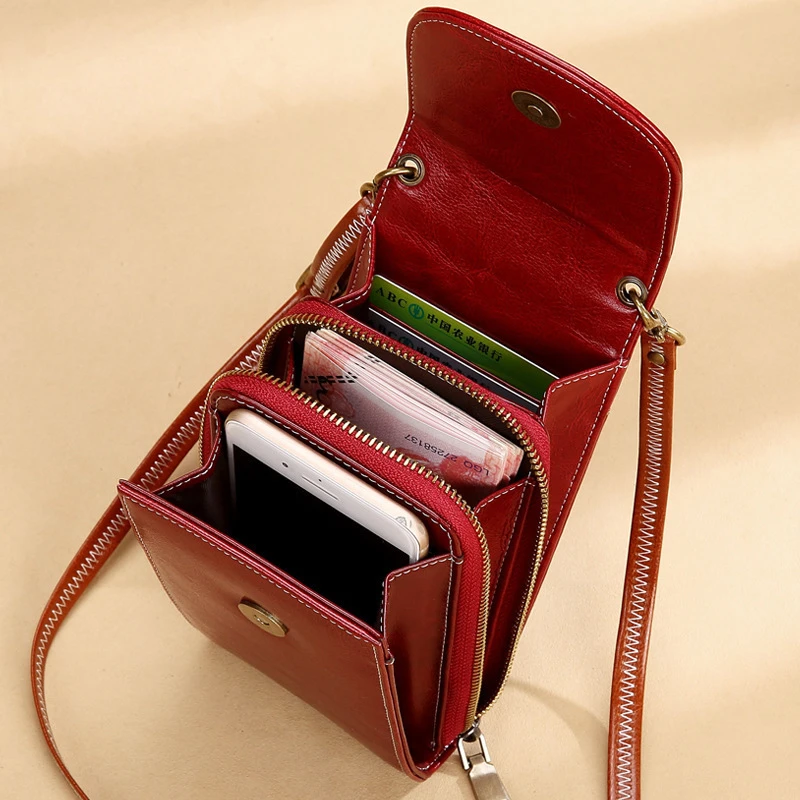 Women's Bags Phone Pocket Genuine Leather Handbags Mini Shoulder Bag Woman Crossbody Bags Small Bags For Phones Bolsa