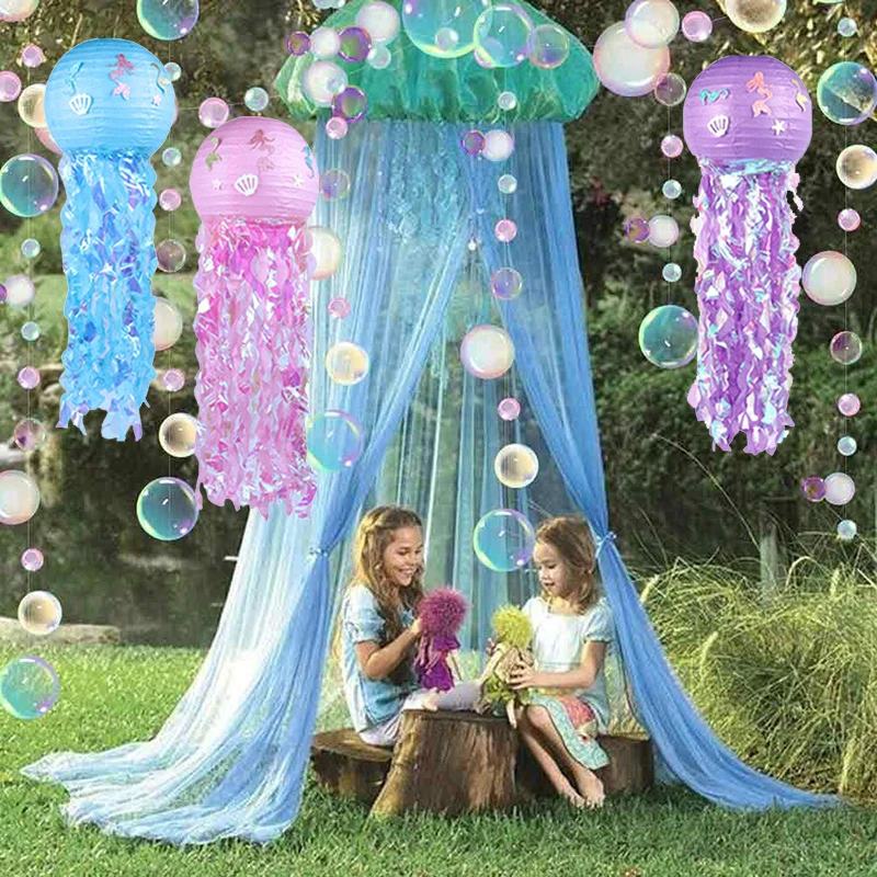 Under the sea Bubble Garlands Little Mermaid Birthday Decoration Girl Party Deco Jellyfish Lantern Banner Streamer Baby Shower