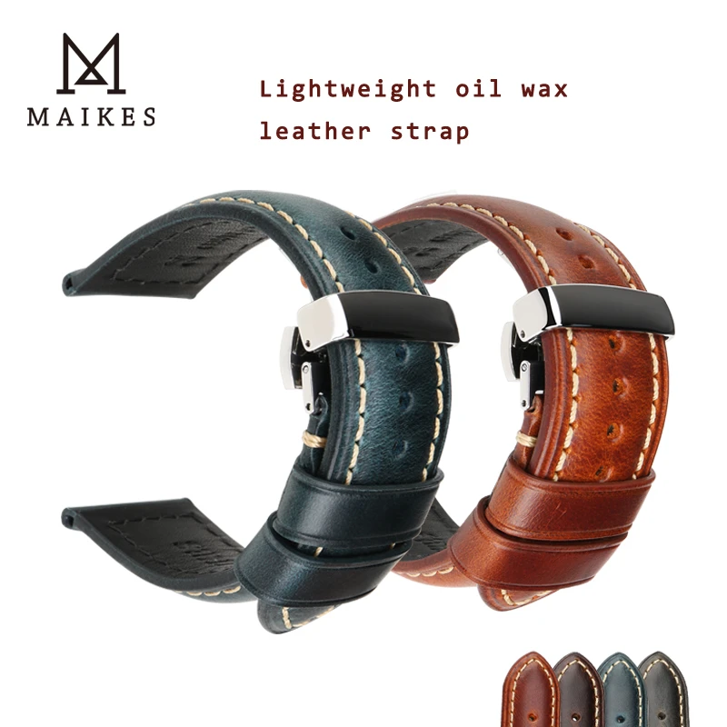Maikes 22mm 24mm Genuine Leather Watch Band For Amazfit Huawei Samsung Galaxy Watch Active2 Gear S3 Strap Replacement Straps