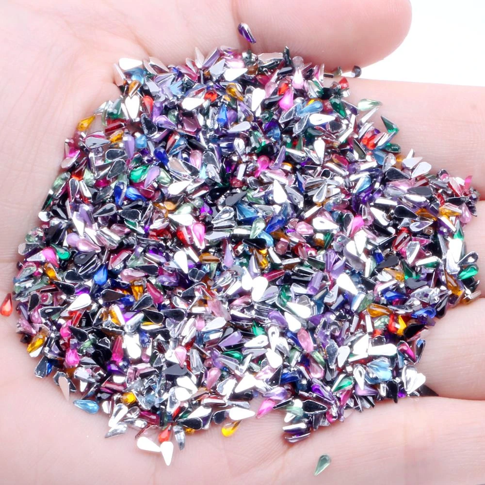 2*4mm Water Drop 1000pcs Rhinestones Gems For Nail Art Decoration 3D Non HotFix Nail Art Decorations Flatback for Nail Art