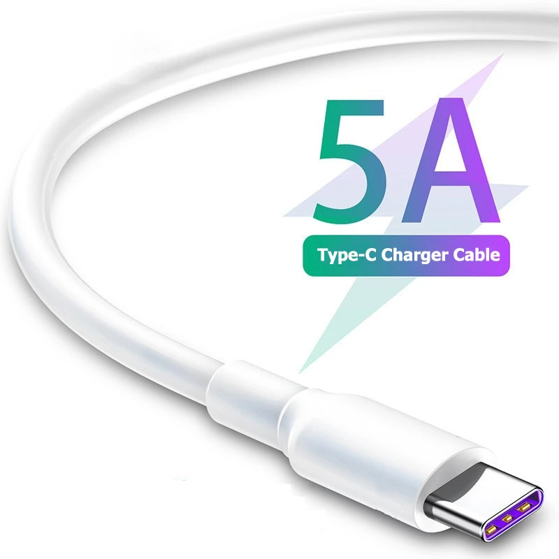 5A Fast Type C Cable USB Charge For Samsung S20 S9 Xiaomi Huawei P30 Pro Mobile Phone White Cable Fast Charger Data Cord Wire