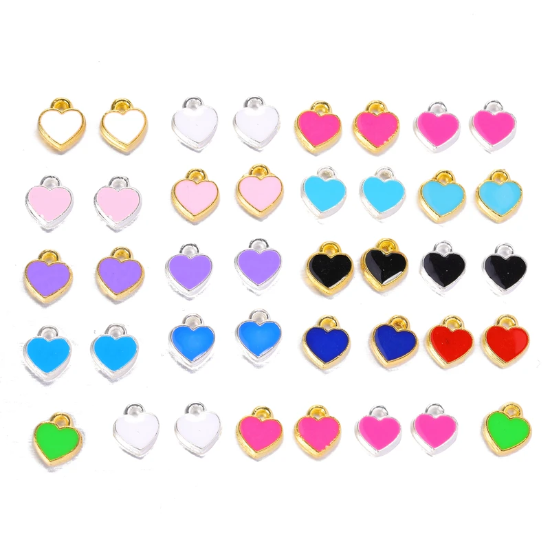 JUYA 50pcs/lot 8mm Zinc Alloy Enamel Charms Mini Sweet Heart Charms For DIY Necklaces Bracelets Jewelry Accessories
