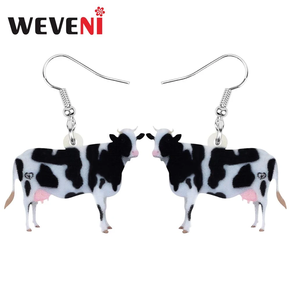 WEVENI Acrylic Dairy Cattle Cow Earrings Drop Dangle Jewelry Farm Animal For Women Girls Teens Kids Party Charm Gift Accessories