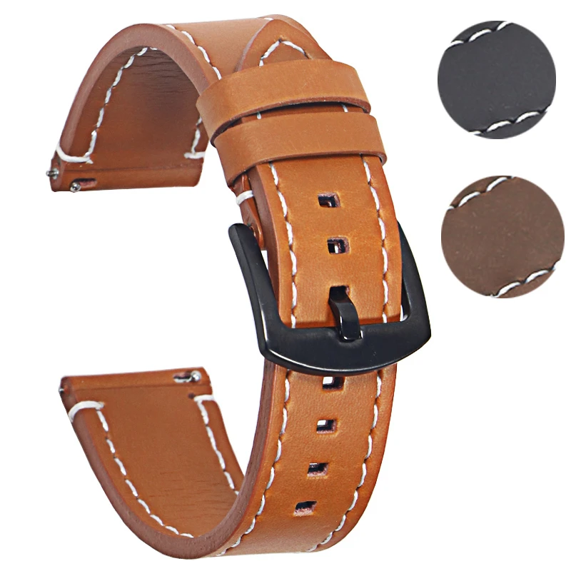 Genuine Leather Watchbands Bracelet Black  Brown Cowhide Watch Strap For Women Men  20mm 22mm  Wrist Band