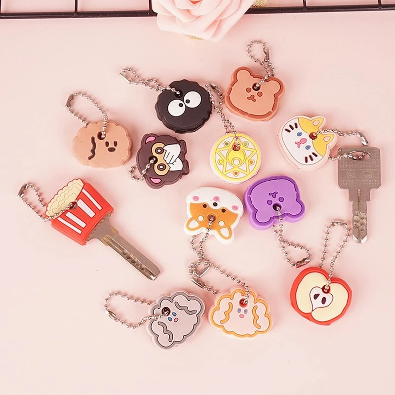 1PC Cute Cartoon Keychain Silicone Cat Dog Protective Key Case Cover for Key Control Dust Cap Holder Gift Girlfriend Key Chain