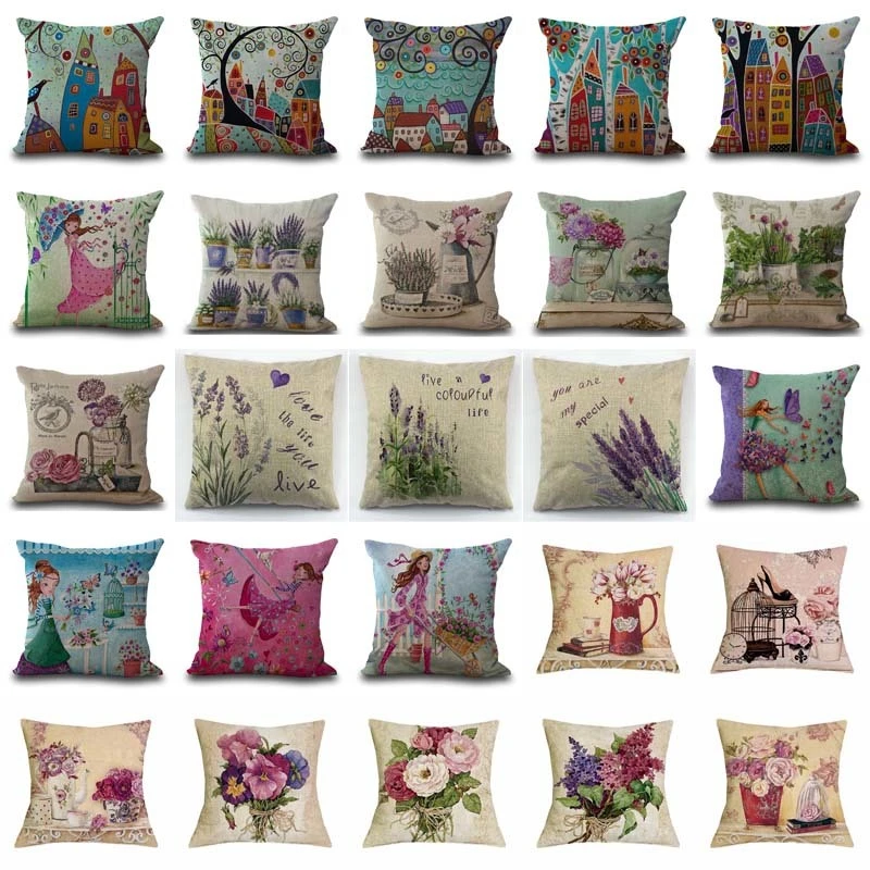 Provence Kissen lavender Decorative Pillows Sofa Cushion Cover Vintage Pillows Flowers Linen Throw Pillows Home Decor Pillow