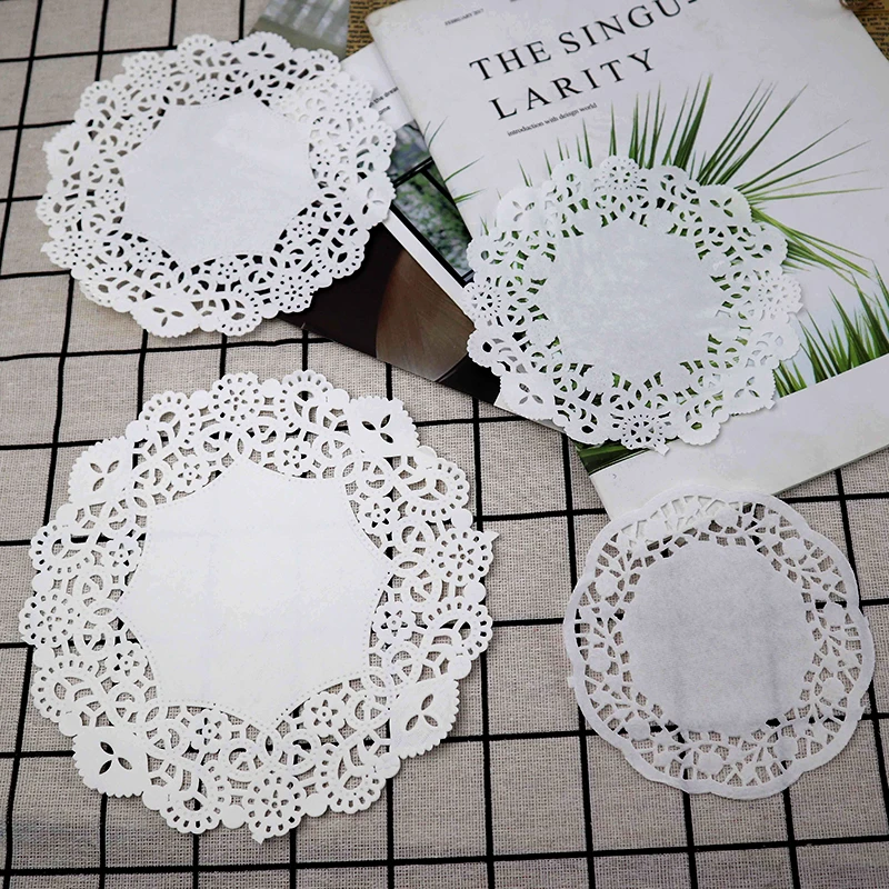 100Pcs 4.5/5.5/6.5/7.5inch Round Paper Lace Doilies Party Decorative Tableware Placemats White Paper Mats Table Decoration