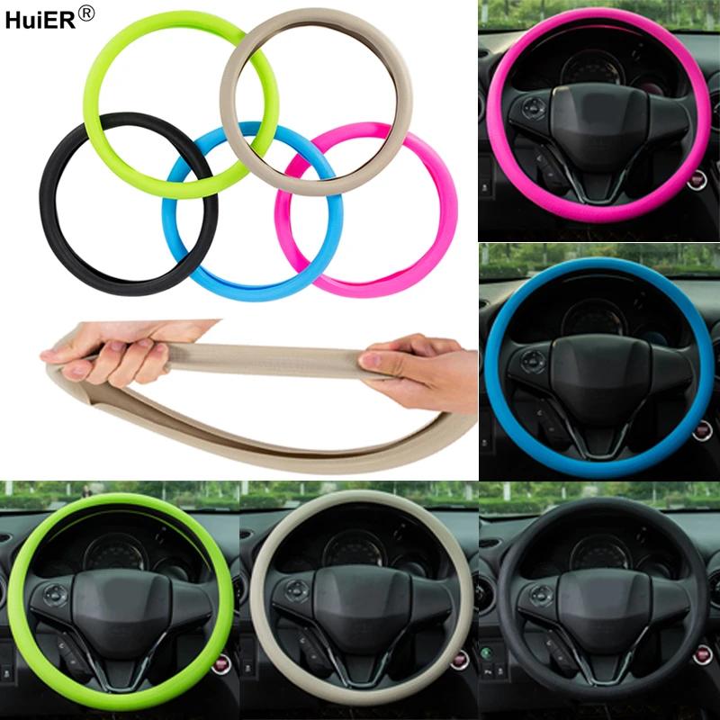 HuiER High Quality Food Grade Silicone Auto Steering-Wheel Cover Anti-slip for 36-40CM Car Styling Steering Wheel Free Shipping