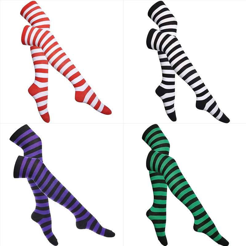 50cm Women Cotton Knee High Socks Stripe Printed Thigh High Striped Cotton Socks women's Casual Calf Sock Party Sexy Long Socks