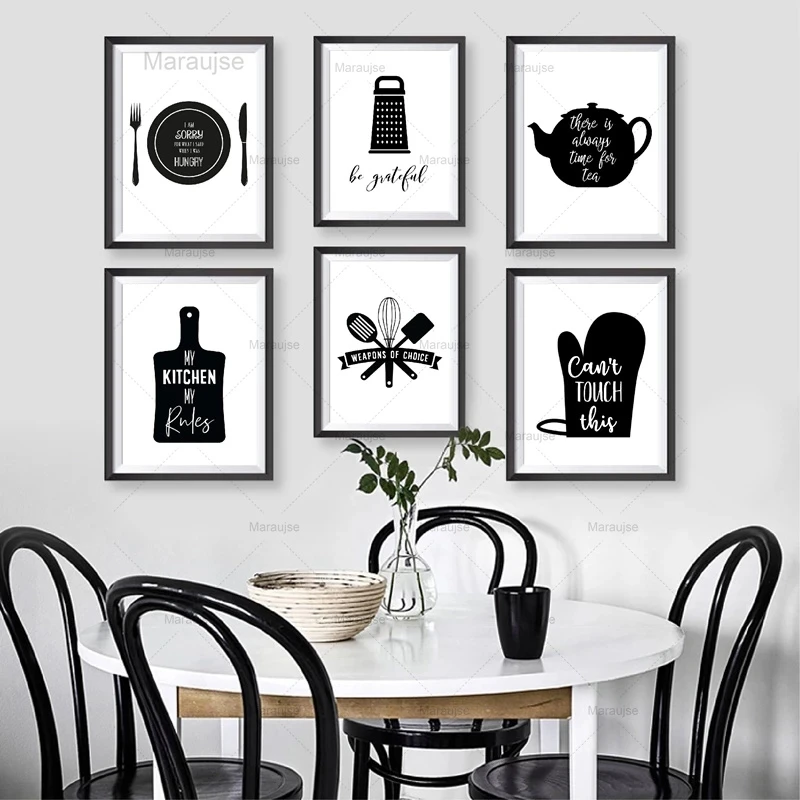 Kitchen Wall Art Canvas Painting Kitchenware Kitchen Typography Posters And Prints Black White Wall Pictures Kitchen Decoration