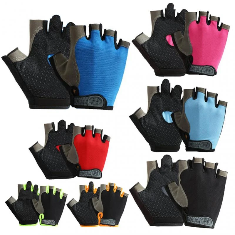 One Pair Cycling Half-Finger Gloves Anti Slip Outdoor Sport Sun Protection Cycling Gloves Mesh Fabric Sport Bicycle Accessories
